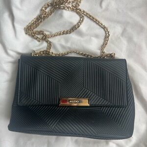 Aldo Black and Gold Quilted Crossbody Bag